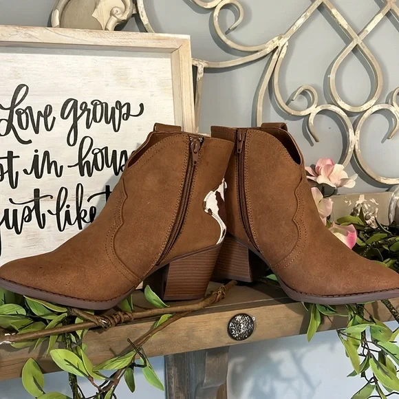 Cowboy Booties Western Rich Brown Ankle Boots Sugar Women 7.5 8 Cognac Cowboy - Picture 13 of 14